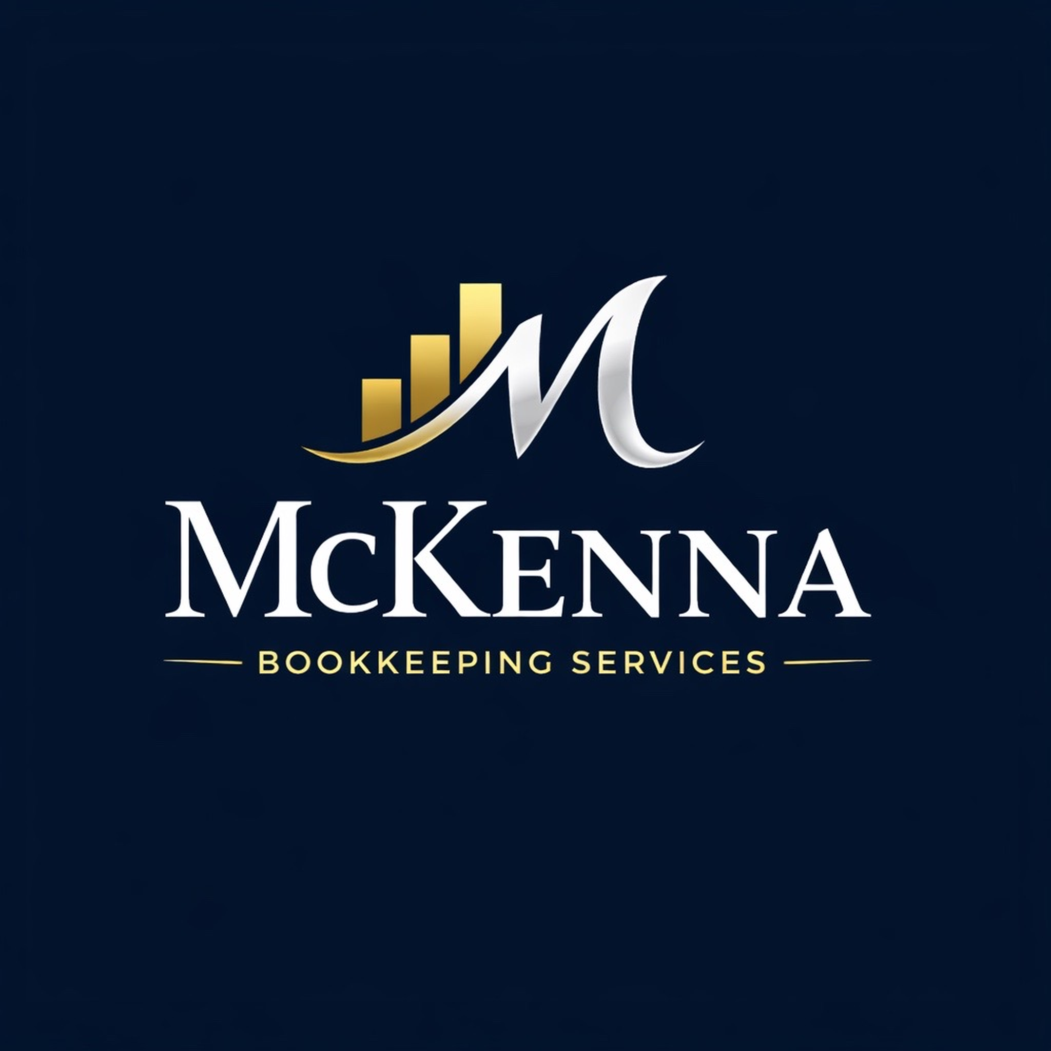 McKenna Bookkeeping Services — gold ascending bars and a sweeping M